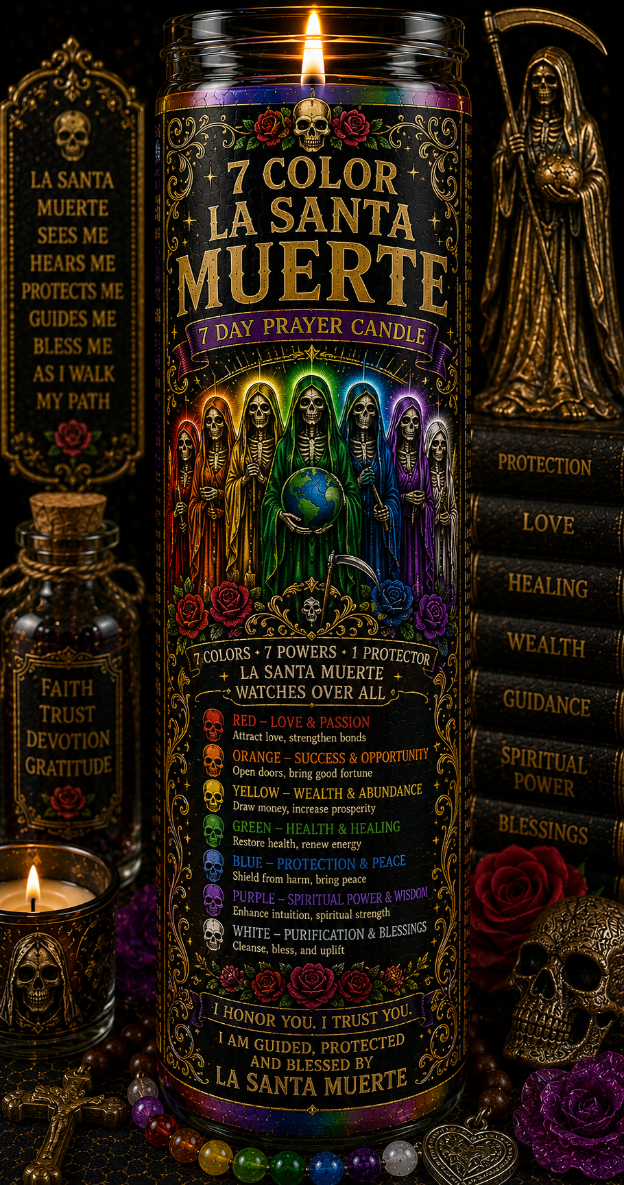 7 Color La Santa Muerte Prayer Candle